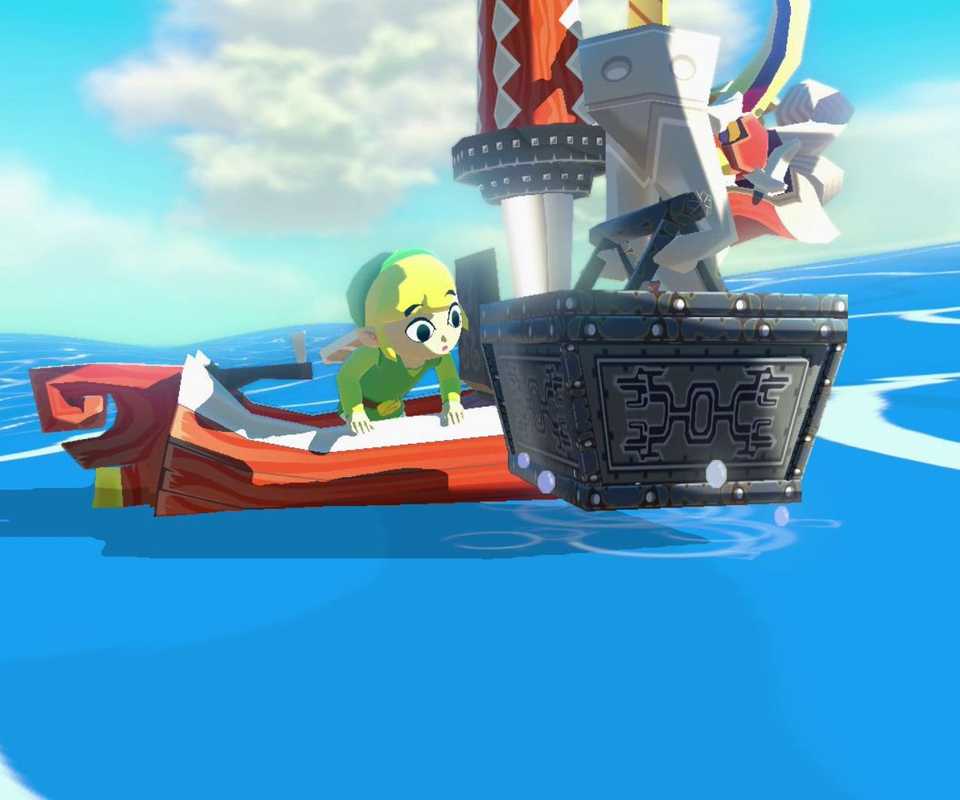 Link pulling up treasure in Zelda The Wind Waker HD