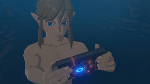 Linking holding a tablet in The Legend of Zelda Breath of the Wild (Switch 2)