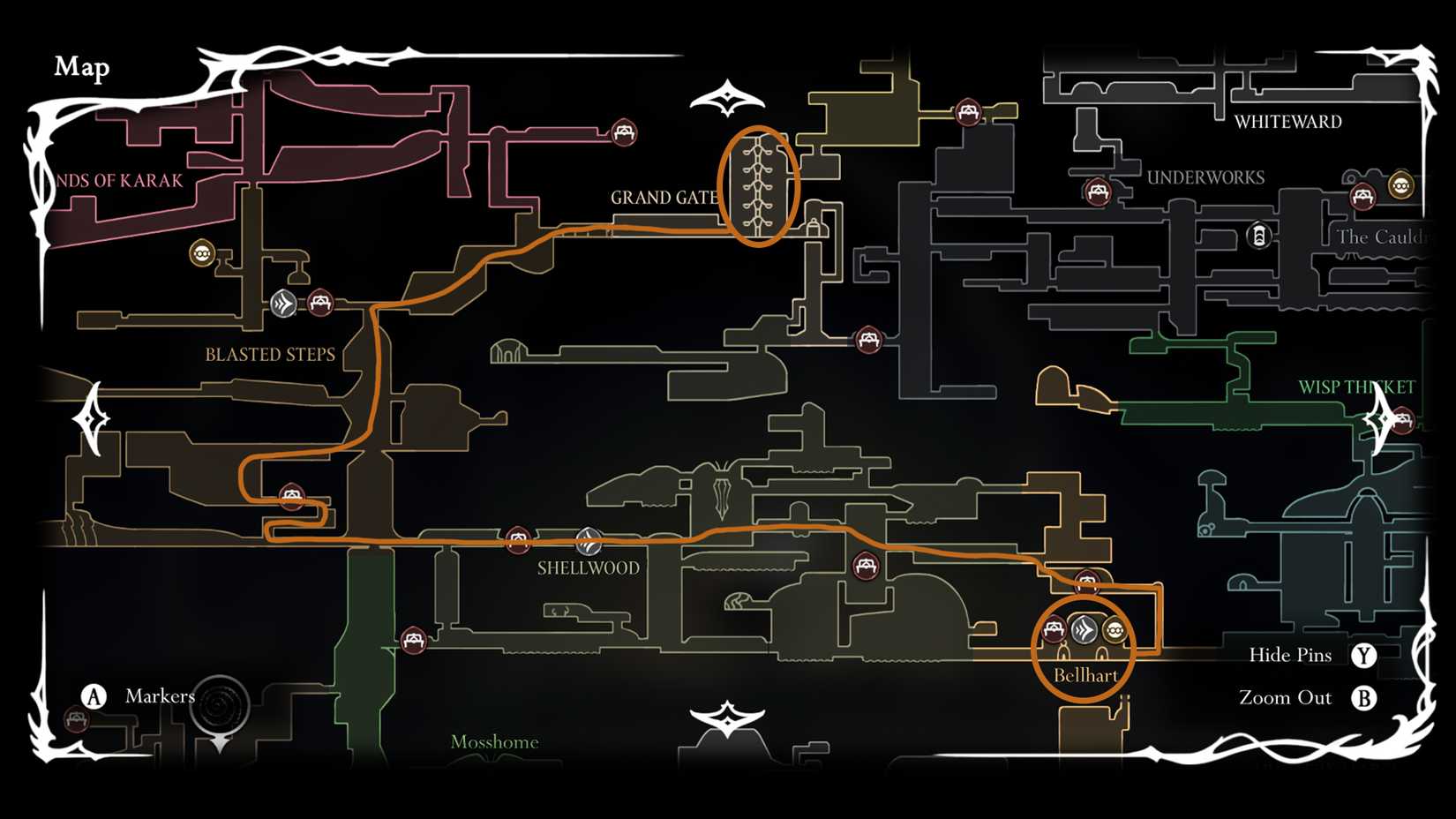 Mapa de entrega de laca líquida 1 em Silksong Guia de Entrega da Laca Líquida em Silksong - Dropraro