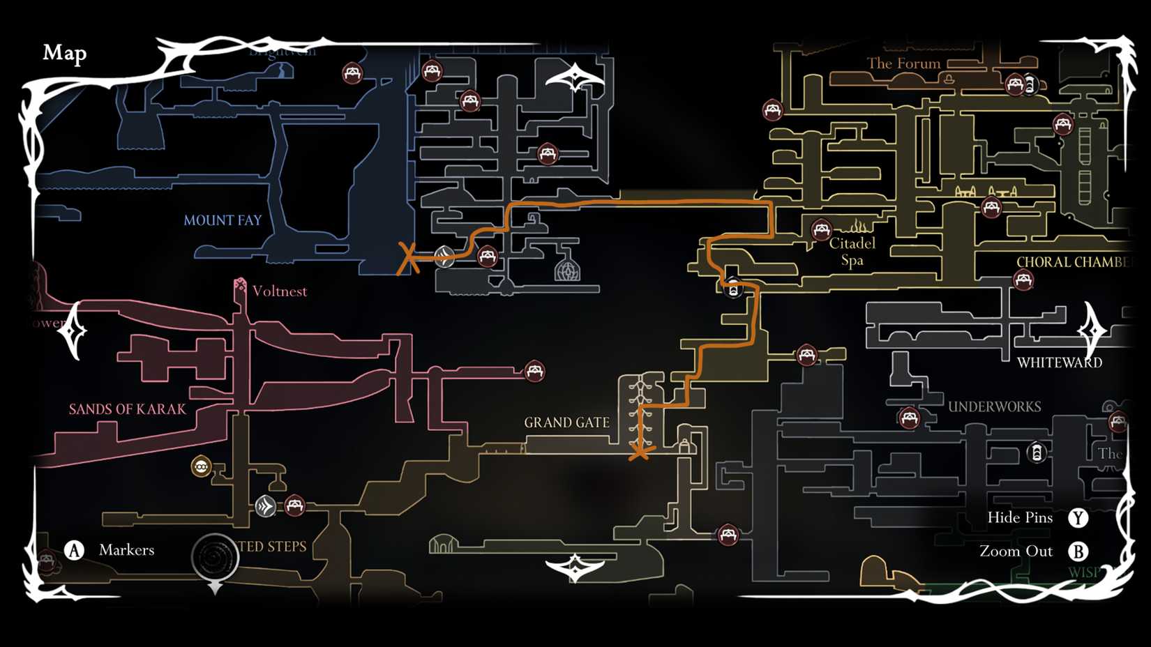Mapa de entrega de laca líquida 2 em Silksong Guia de Entrega da Laca Líquida em Silksong - Dropraro
