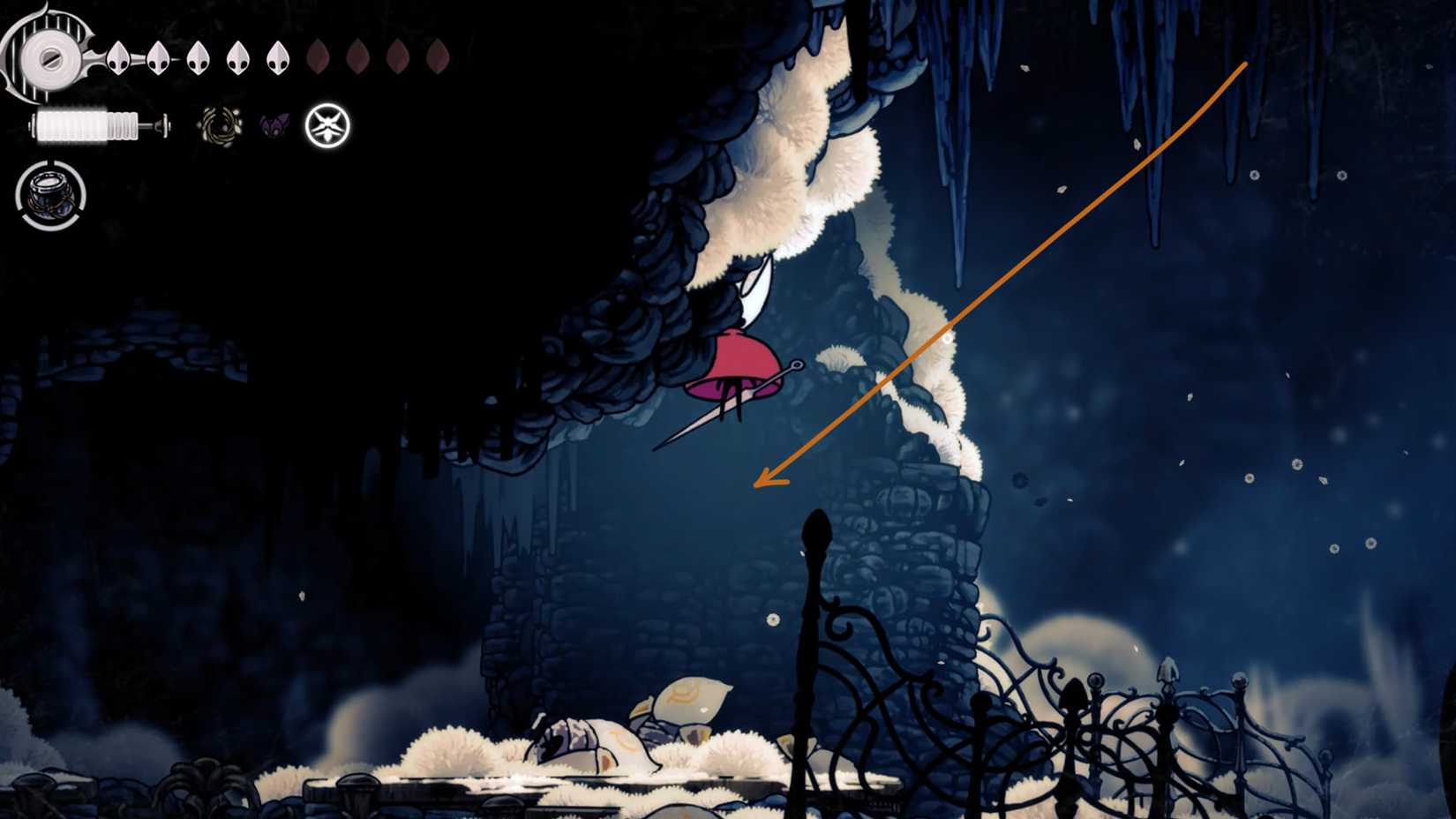 Busca por laca líquida em Mount Fay 2 em Silksong