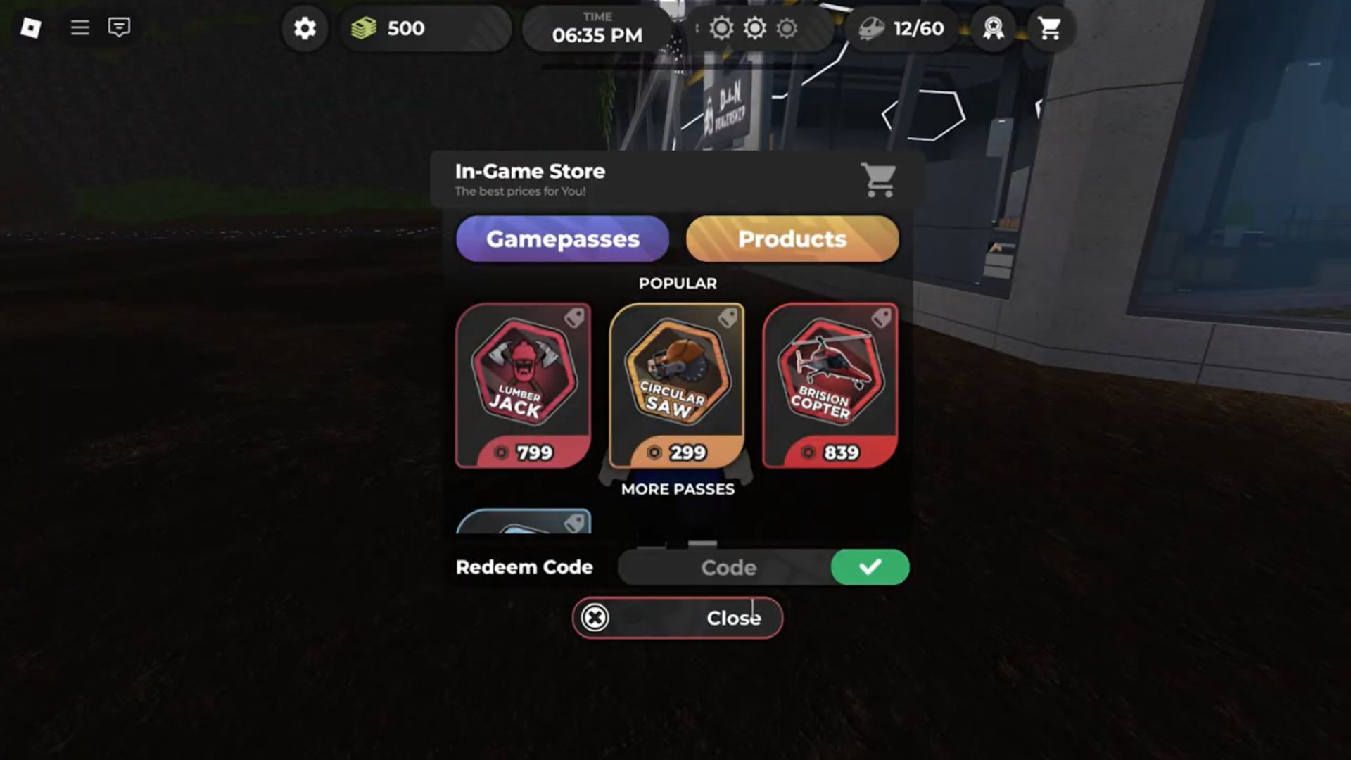 Lumber INC the codes tab