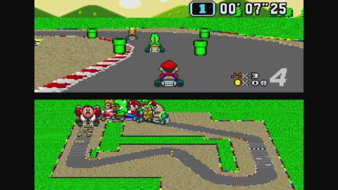 Mario is in fourth place - Super Mario Kart