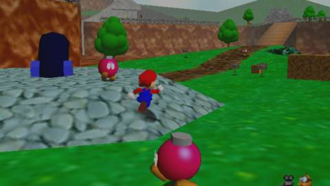 Mario running around Bob-Omb Battlefield - Super Mario 64