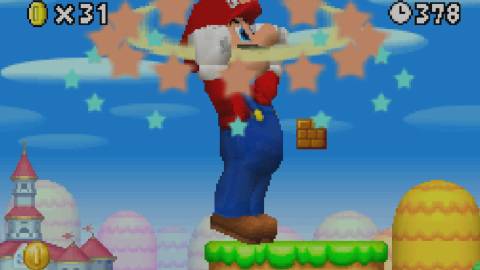 Mario turns into a giant thanks to the Giant Mushroom - New Super Mario Bros.