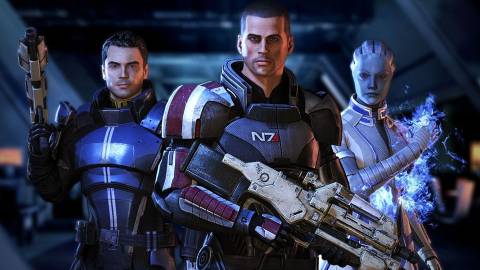 Mass Effect 3 Male Shepard, Kaidan, and Liara