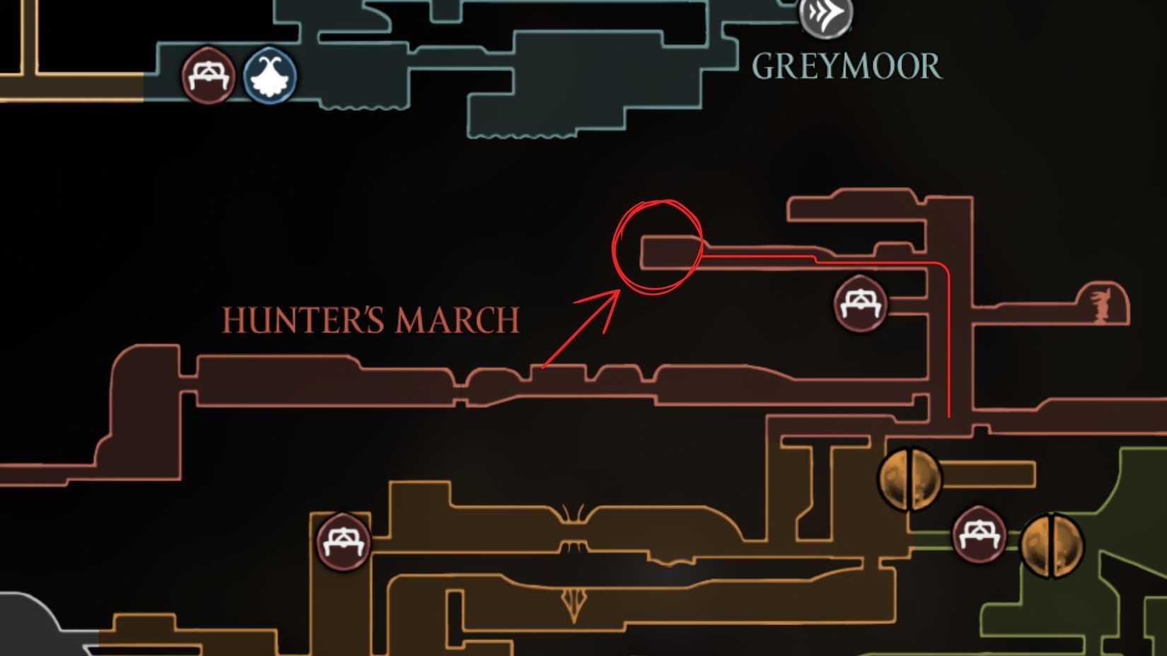 localização do skarr manchado na marcha dos caçadores em Hollow Knight Silksong Dropraro – Guia da Máscara Fraturada em Silksong