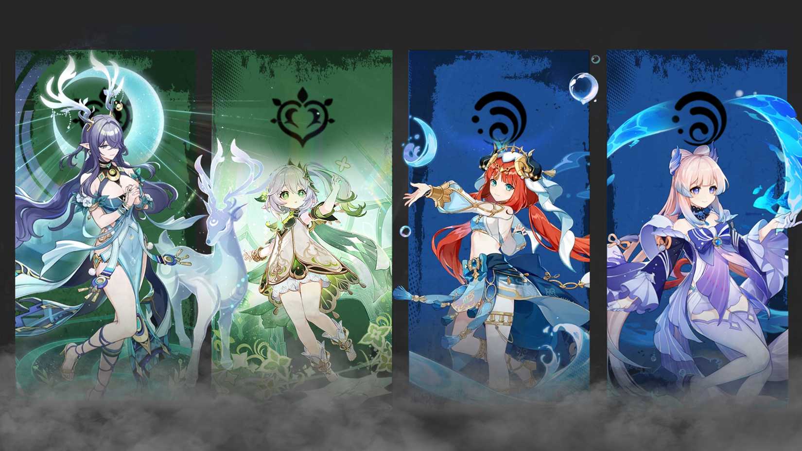 Nahida-milou-kokomi-and Lauma Team Composition In Genshin Impact