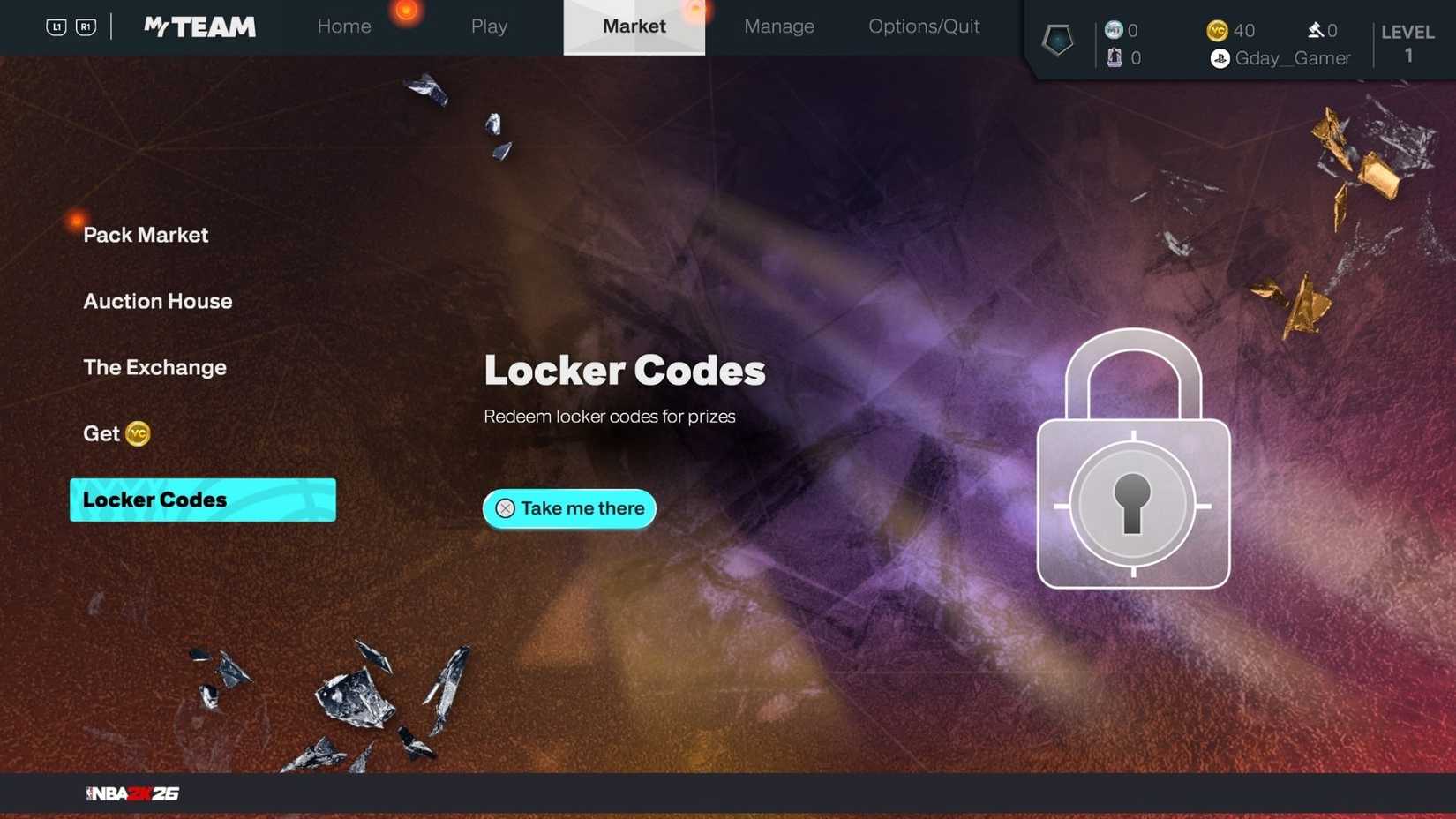 The Locker Codes menu in NBA 2K26