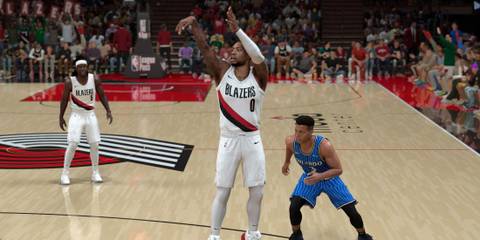 Damian Lillard shooting the ball in NBA 2K26