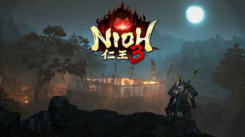 Nioh 3 night landscape camp with game logo moonlight