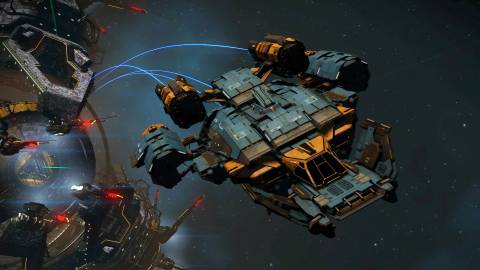 no mans sky corvette expedition featured image ship flying from space station