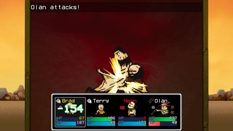 Olan attacks an enemy - Lisa the Painful