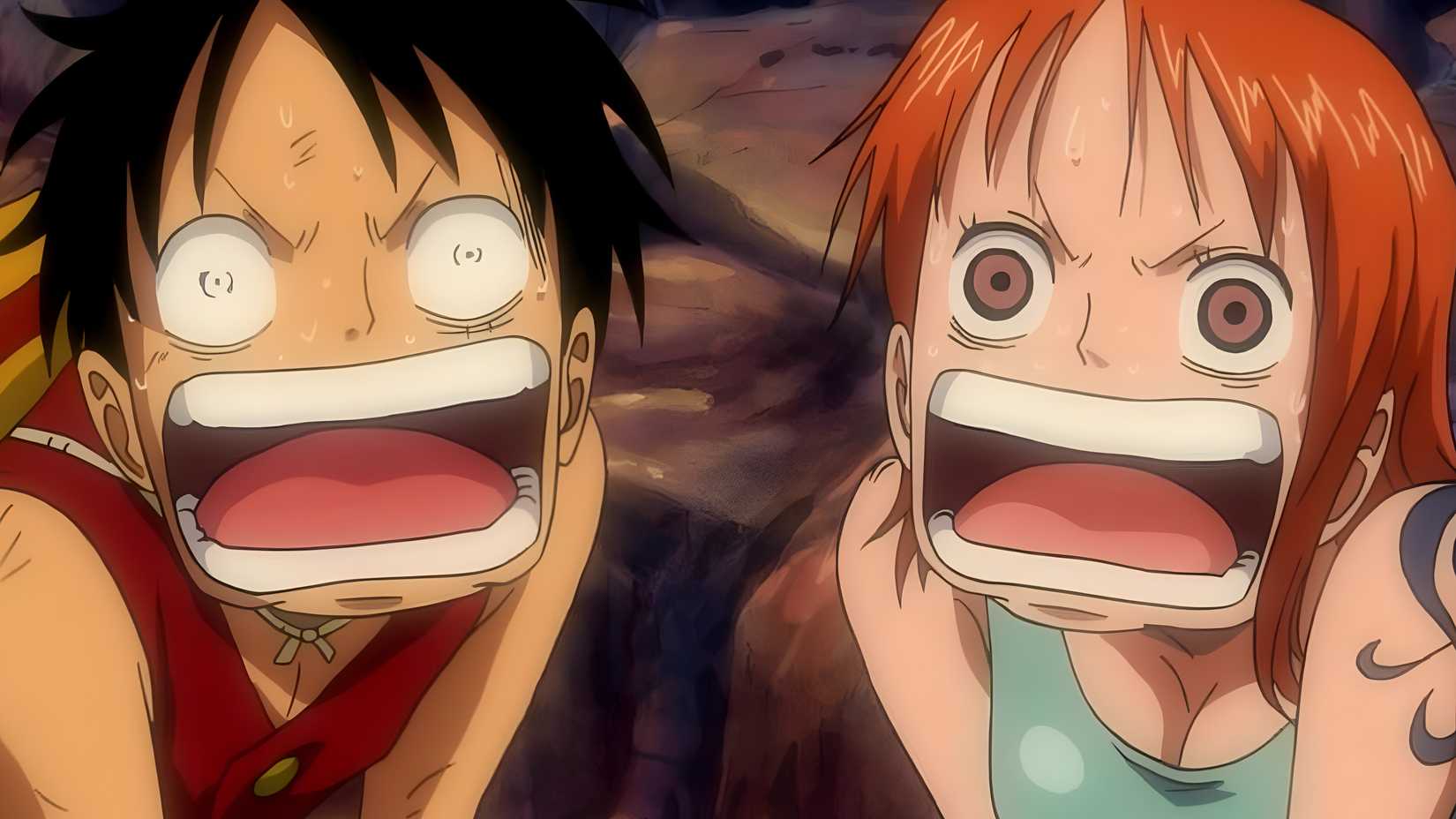 one piece nami and luffy in panic mode