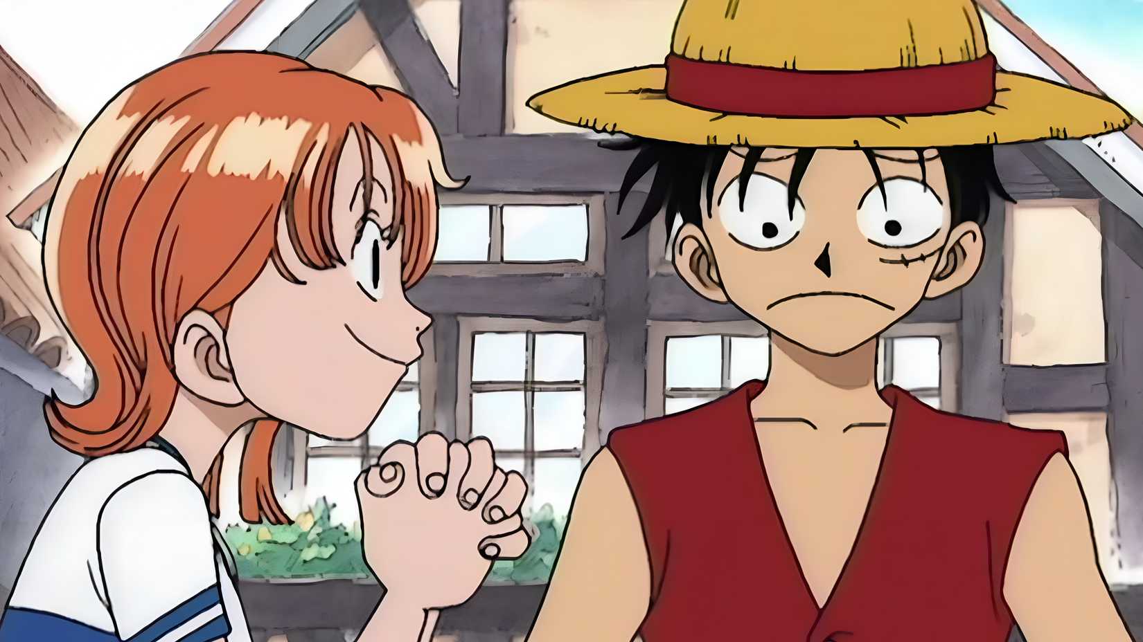 one piece nami looking at luffy