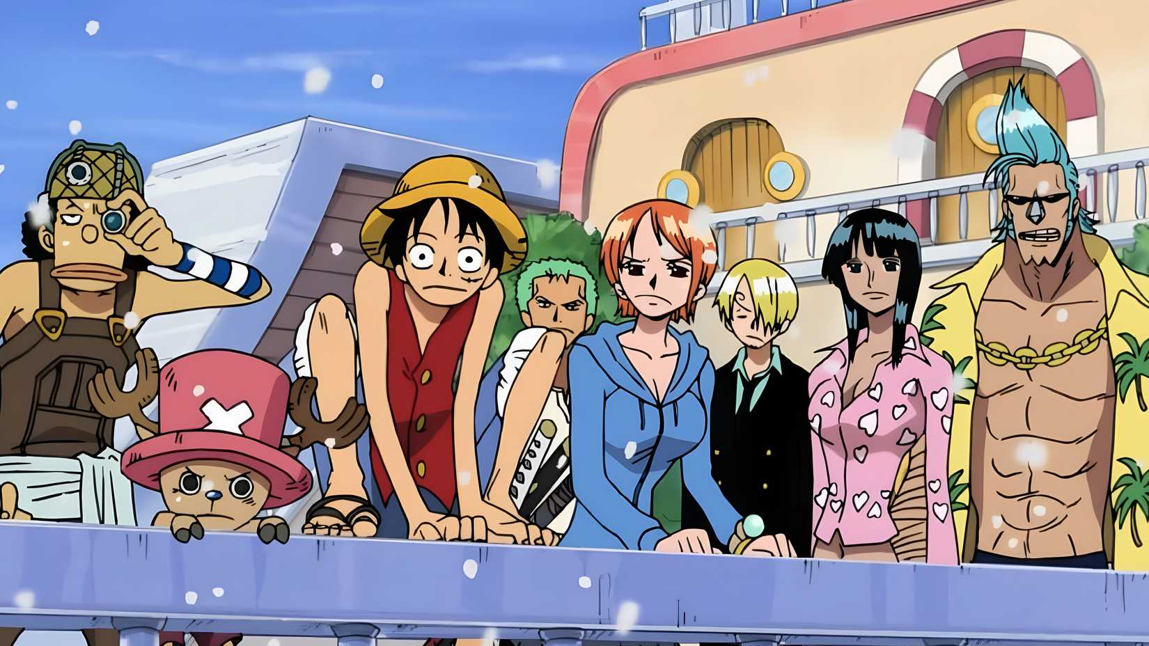 one piece straw hat pirates on their ship