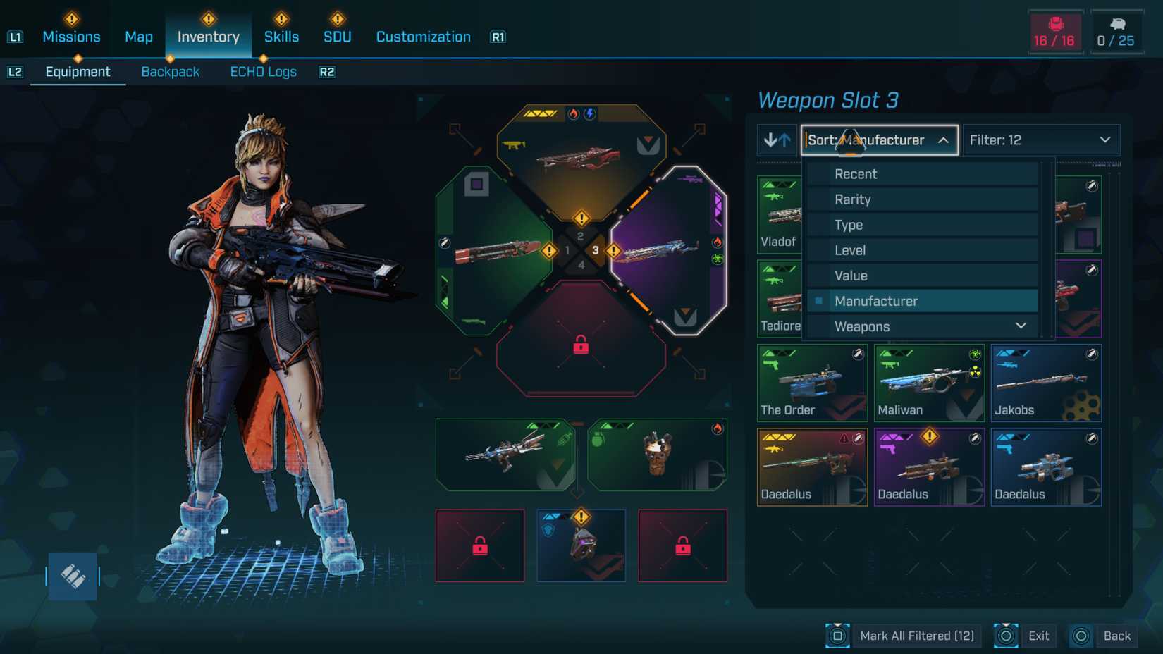 Summary weapons from the menu of Borderlands 4