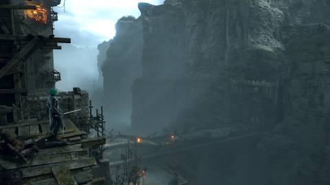 Overlooking a gorge in Demon's Souls (2020)