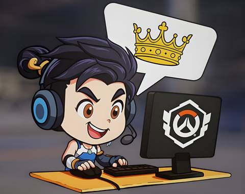 An Overwatch 2 spray showing Wuyang playing competitive Overwatch