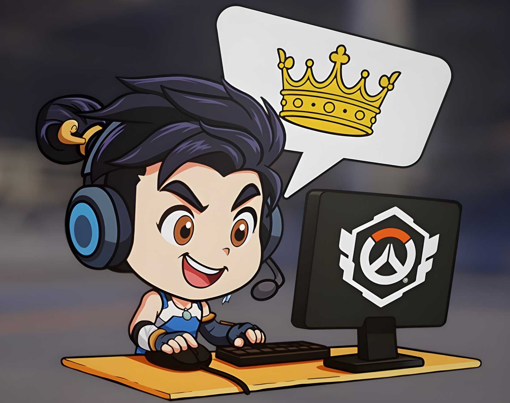 An Overwatch 2 spray showing Wuyang playing competitive Overwatch