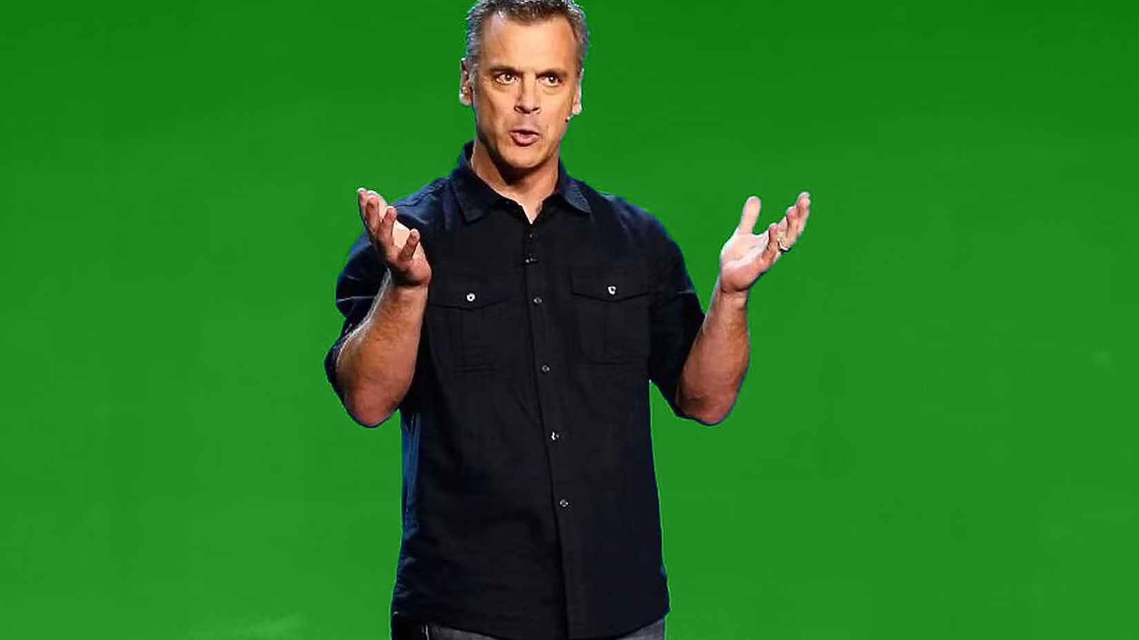 Pete Hines on Xbox green background composite