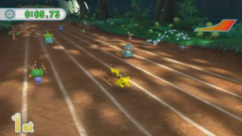 Pikachu participating in a racing mini-game - PokePark Wii Pikachu's Adventure