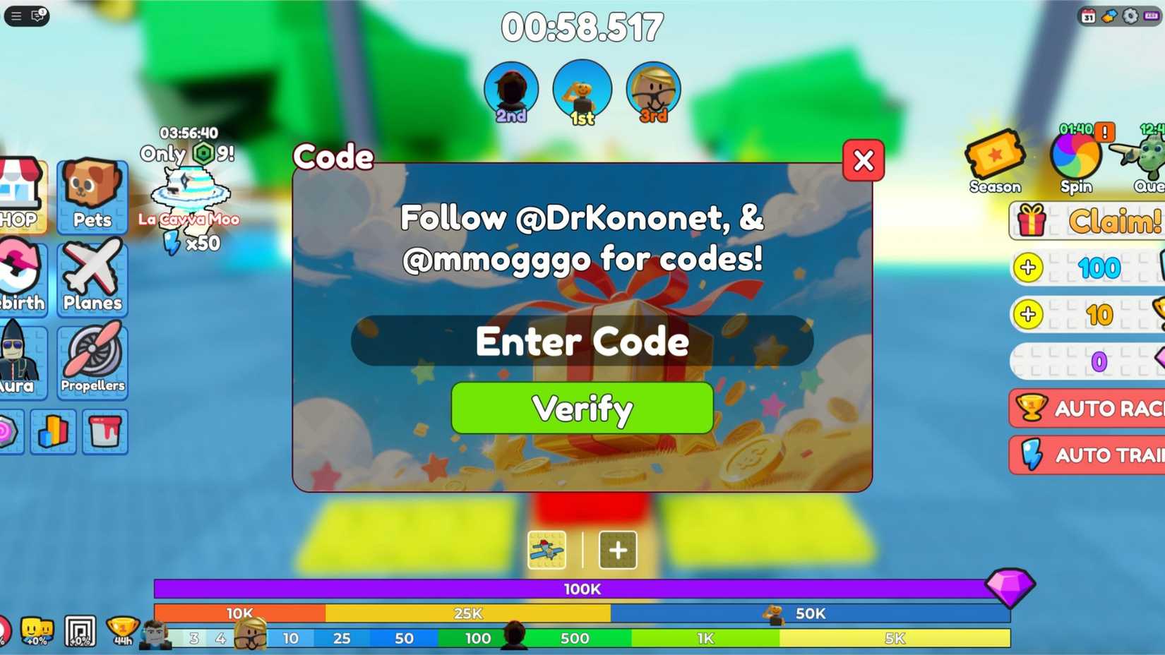 Plane Race with 99 Propellers the codes tab