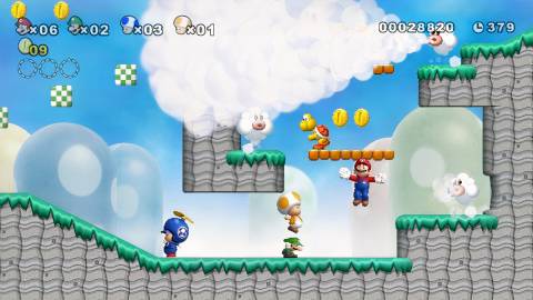 Playing a level in co-op in New Super Mario Bros Wii