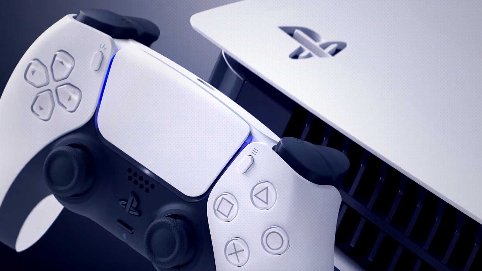 PlayStation 5 air vent side next to DualSense controller close-up