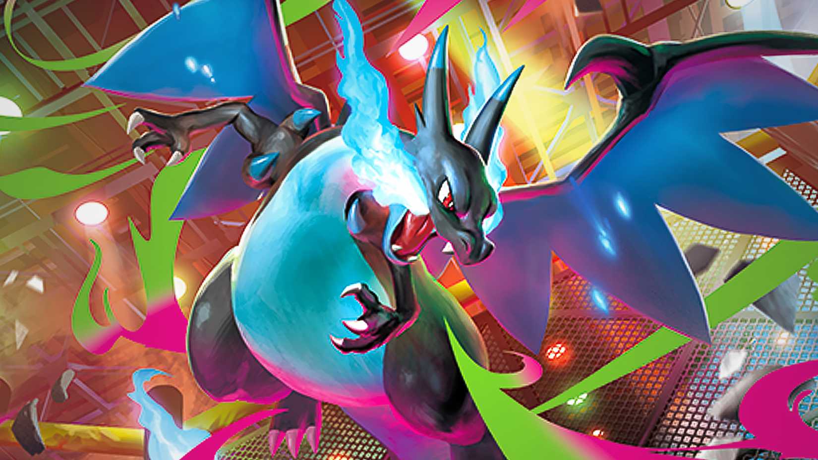 Pokemon TCG Phantasmal Flames Mega Charizard X ex close-up artwork