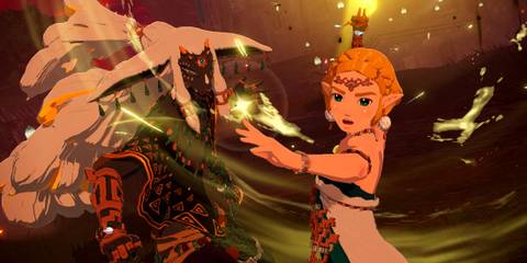 Princess Zelda fighting right besides King Rauru - Hyrule Warriors Age Of Imprisonment