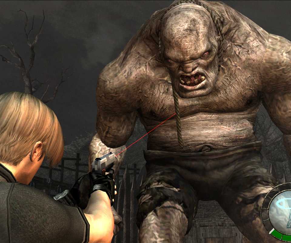 Tangkapan layar resmi Resident Evil 4, contoh transformasi game.
