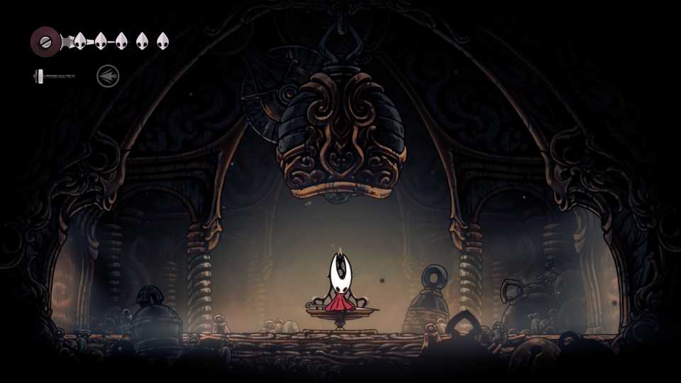 Resting on The Marrow’s bell bench in Hollow Knight Silksong