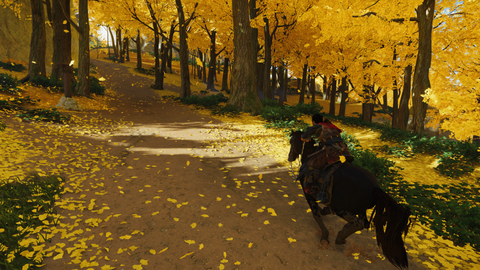 Riding a horse in Ghost of Tsushima