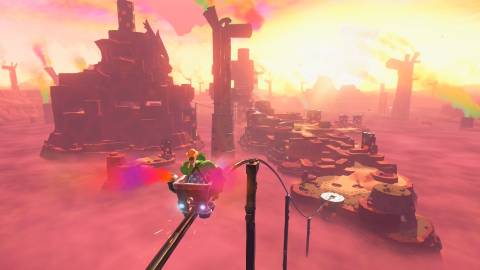 Riding a mine cart in Donkey Kong Bananza