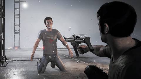 Vincent aiming a gun at Leo