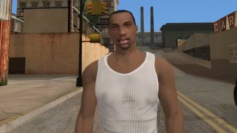 CJ looking at the screen