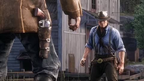 Arthur in a showdown with a cowboy