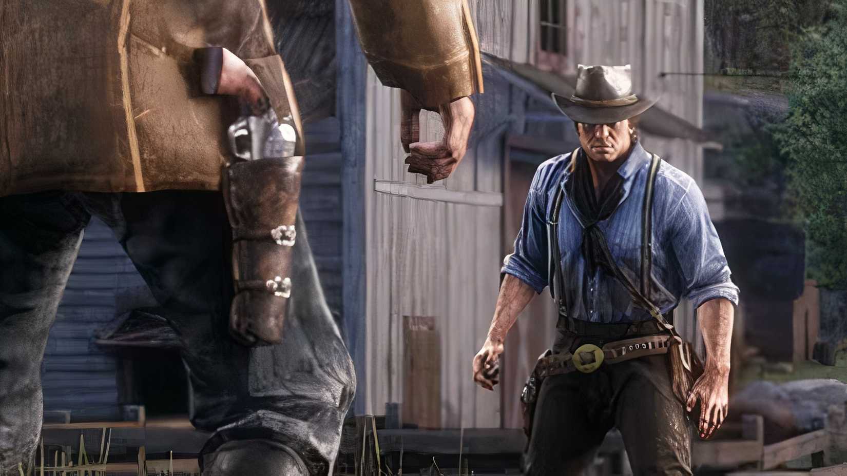 Arthur in a showdown with a cowboy