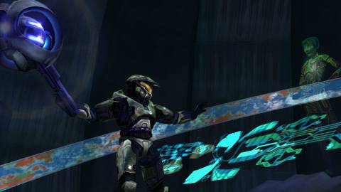 Master Chief with Guilty Spark and Cortana