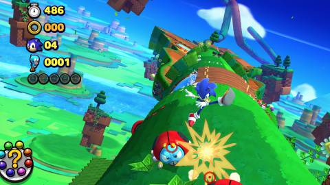 Sonic kicking a small eggbot