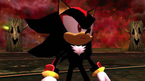 Shadow standing in a gloomy forest