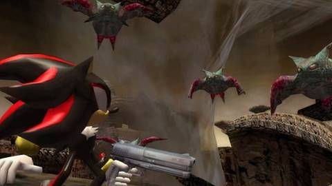 Shadow looking at flying bat enemies