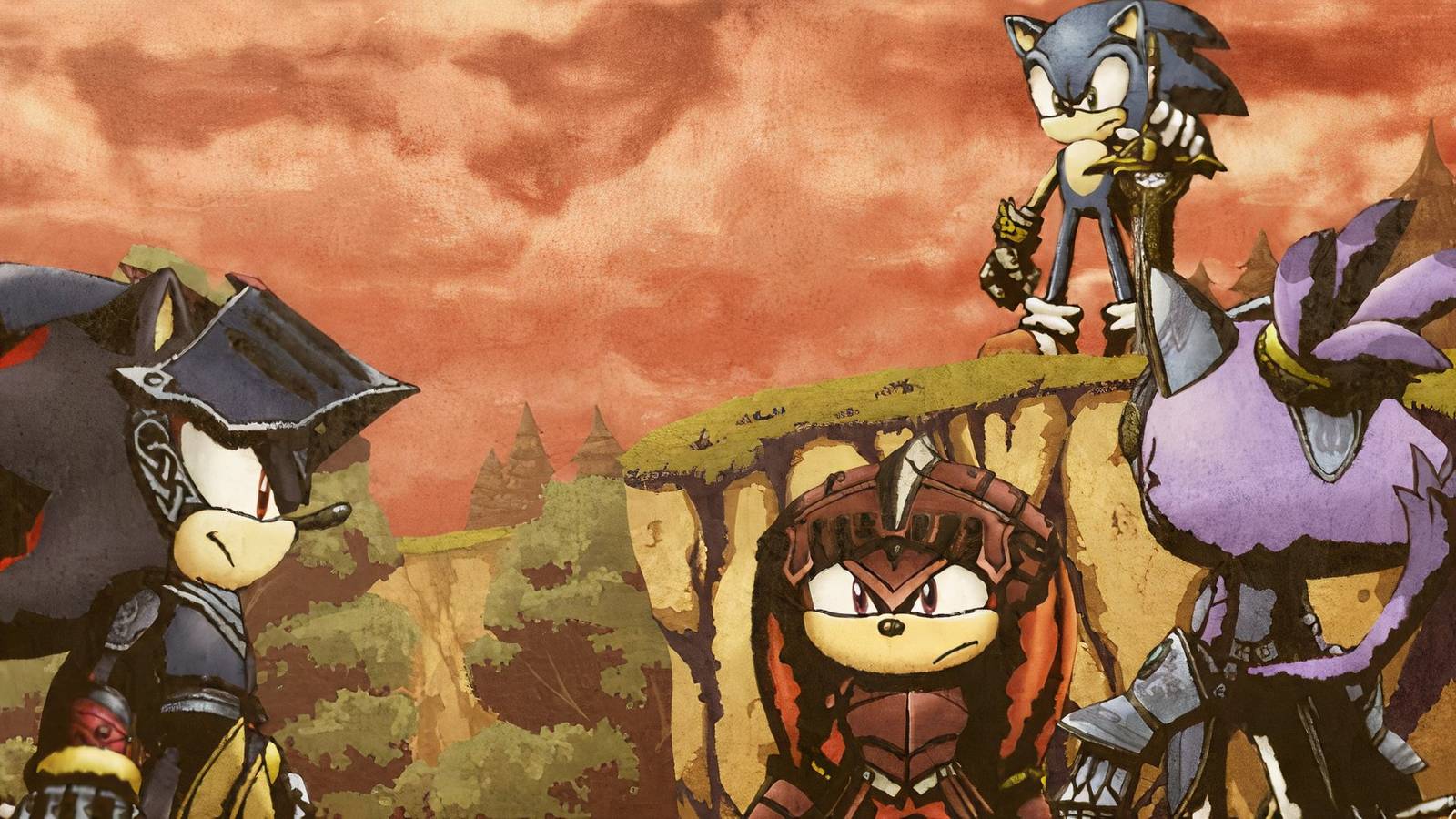 Sonic, Shadow, Knuckles and Blaze as knights