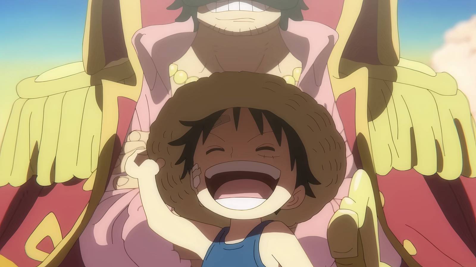 Luffy laughing in front of Roger