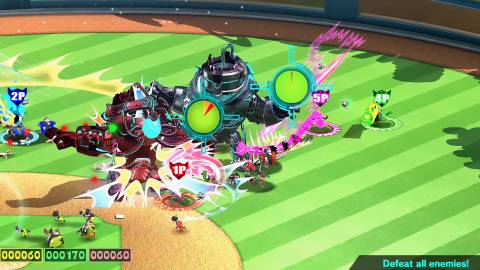 Heroes fighting an evil robot