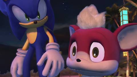 Sonic looking at a concerned Chip 