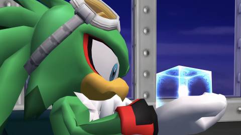 Jet holding a blue cube