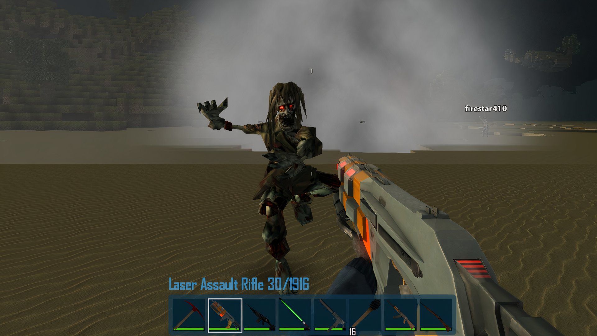 Player aiming a rifle at a zombie