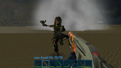 Player aiming a rifle at a zombie